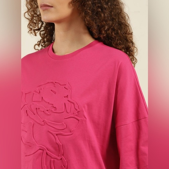 Ted Baker Hot Pink rose floral oversized Tee T-shirt 1 small textured casual - Picture 4 of 14